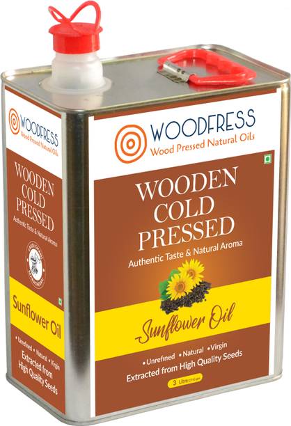 WOODFRESS Wooden Cold Pressed Sunflower Oil 3L (Wood Pressed / Lakdi Ghani / Marachekku) Sunflower Oil Tin