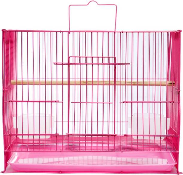 KAPOOR PETS 15 INCH CAGE The durable metal cage uses a non-toxic metallic finish for total eco-friendliness to man and bird. Cage detaches from base for fast, easy cleaning. Slide-out removable bottom tray Two Plastic perches. Two food/ water bowls, Hard Crate Pet Crate