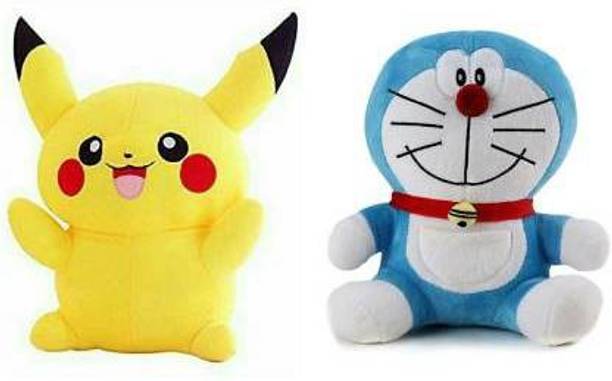 Cute Smile Soft toys Pikachu and Doraemon combo  - 30 cm