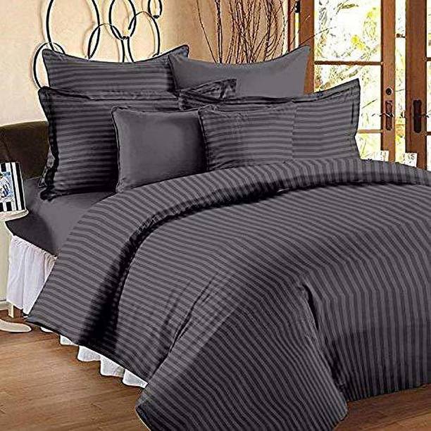 Wrapry 220 TC Cotton King Striped Flat Bedsheet