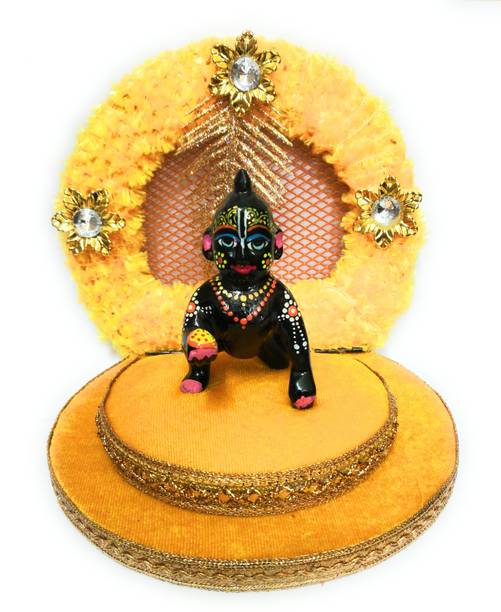 vrindavan shopi Antique Brass Laddu Gopal Ji Idol with Yellow Singhasan Bed For Janamashtami pooja Decorative Showpiece  -  4 cm