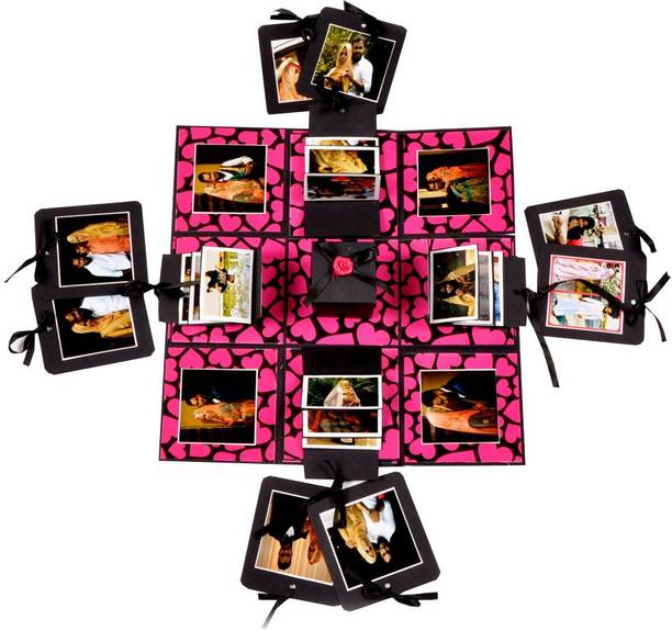 Crafted with passion Crafted With Passion pink and black Explosion Box for birthday ,Explosion box for anniversary love DIY photo album Greeting Card