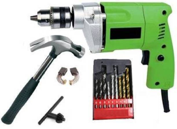 ZOLDYCK (10mm) Drill Machine, Curved Claw Hammer And Bitset For Wall, Wood &amp; Iron Power &amp; Hand Tool Kit