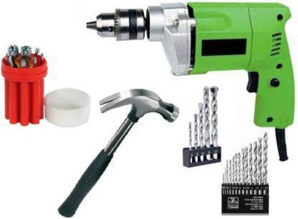 Shafiq international Curved Claw Hammer With 10mm Drill Machine, Screwdriver Set &amp; Drill Bits Power &amp; Hand Tool Kit