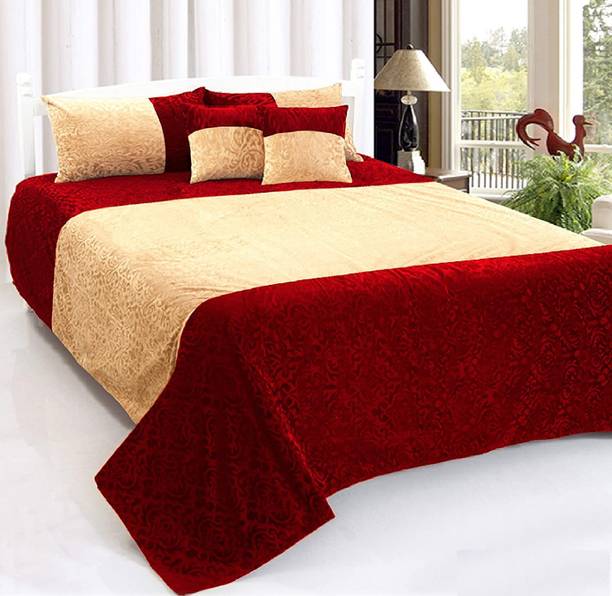 Homesajja Velvet King Flat 250 TC Solid 1 Bedsheet with 2 Pillow Covers, 2 Cushion Covers