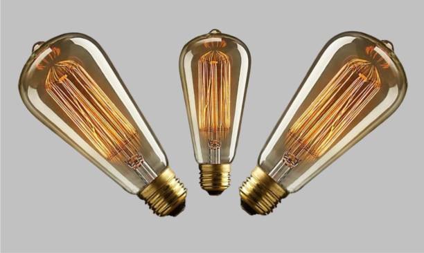 Hybrix Filament Edison Long Bulb, 40 Watt, Golden Amber (SET OF 3) 40 W Decorative E27 Incandescent Bulb