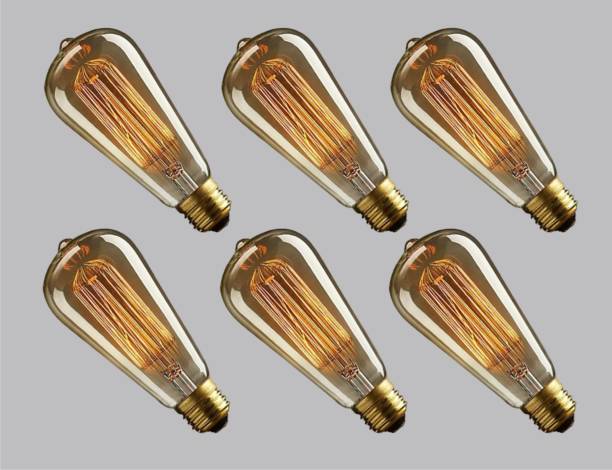 Hybrix HQ Vintage Filament Edison Bulb, Golden (SET OF 6), E27 Screw Holder Base 40 W Decorative E27 Decorative Bulb