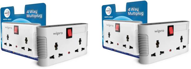 Wipro NWM0100 North West 4 Way Multiplug Three Pin Plug (White) - Pack of 2 Three Pin Plug