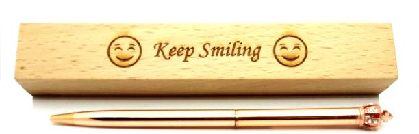 SMART WORLD Luxrious Copper Crown Head twister ball pen with Wooden Box engraved (KEEP SMILING) theme, Gift for Birthday,Anniversary,Doctors,Students,Diwali,Girl friend,Boy friend,Mom,Dad,Husband,Boss Pen Gift Set