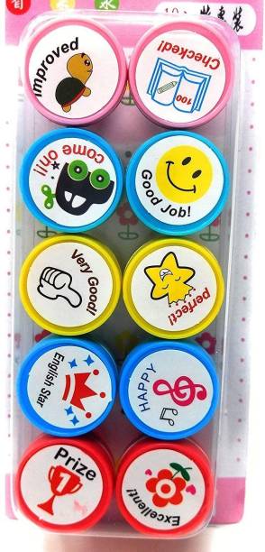 R H lifestyle Rewards 10 PCS Best Words Stampers DIY Cute Self-Ink Rubber Seal Stamps for Kids Self Inking Stamp