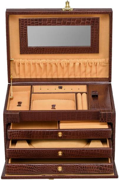 Marfit Genuine Leather Jewellery Vanity Box Jewellery Organiser, Bangles, Necklaces, Ear rings, Finger rings, Nose Pin Vanity Box