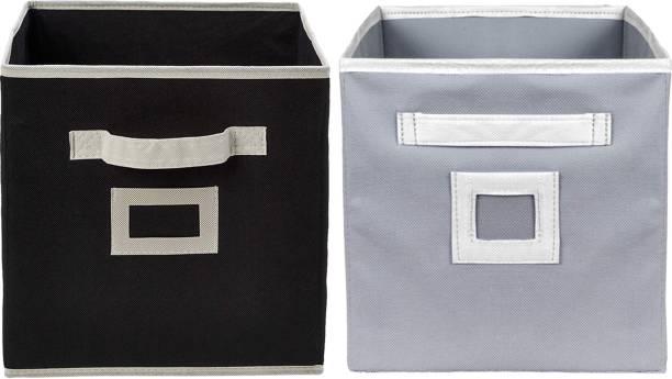 KUBER INDUSTRIES Designer Non Woven 2 Pieces Fabric Foldable Cubes Storage Box with Handle, Extra Large (Grey & Black)-KUBMART2130 KUBMART02130