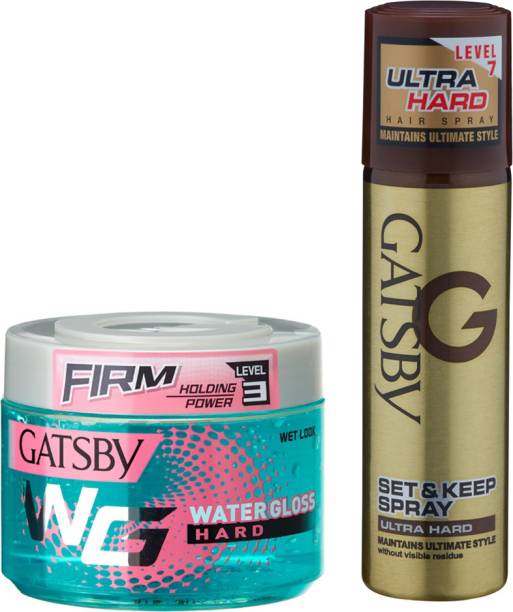 Gatsby Water Gloss Hard 300gm with Ultra Hard Hair Spray 66ml Hair Gel