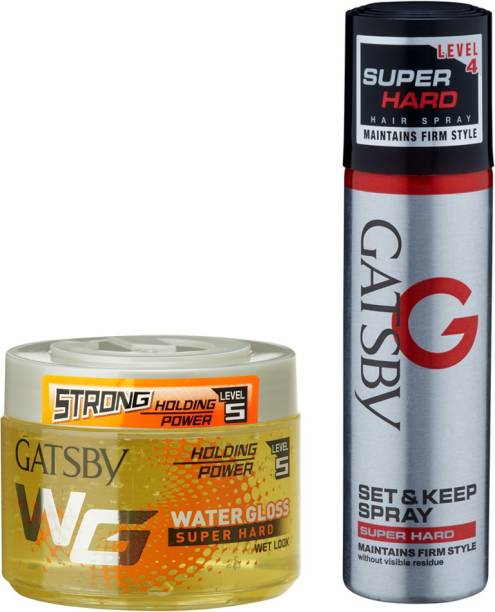 Gatsby Water Gloss Super Hard 300gm with Super Hard Hair Spray 66ml Hair Gel