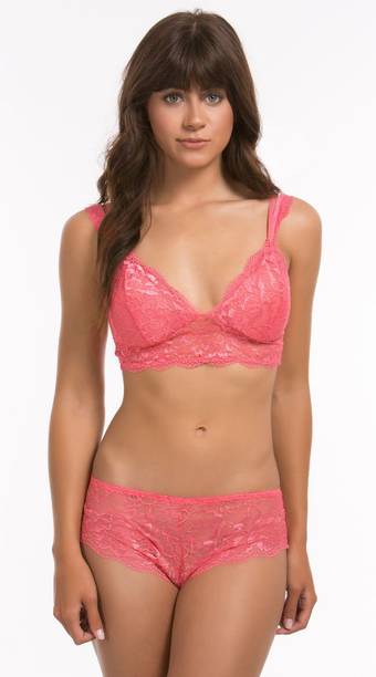 Self Design Pink Bra & Panty Lingerie Set