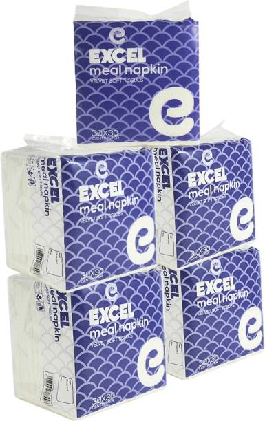 Excel Meal Napkin Tissue 30*30CM (Pack Of 5) White Paper Napkins
