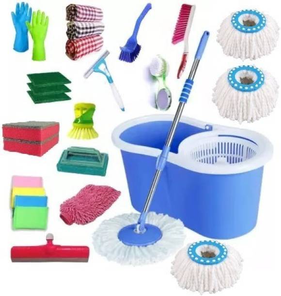 SHIVONIC SVC Advance PVC Bucket Mop Set for House hold using cleaning bucket mop set Combo Pack of house cleaning item pack of 14 ITEM COMBO PACK Mop, Cleaning Wipe, Mop Set, Mop Refill, Bucket, Cleaning Cloth