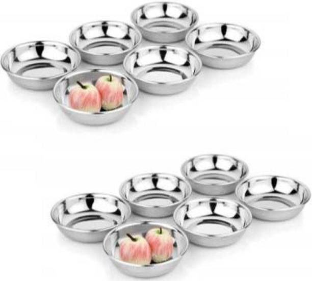 Vedant VEDANTSTEEL Stainless Steel Set of 12 Halwa/Dessert Plate Set Quarter Plate (12 Quarter Plate) Half Plate