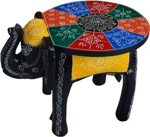 monika art Hand-Crafted Wooden Elephant Stool, Emboss Painted (Multicolored) Stool