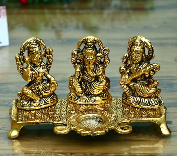 Chhariya Crafts Laxmi Ganesh Saraswati With Diya Decorative Showpiece  -  19 cm