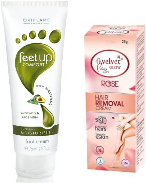 Oriflame Sweden Feet Up Comfort Overnight Moisturising Foot Cream-75ml &amp; velvet hair removal cream 25g