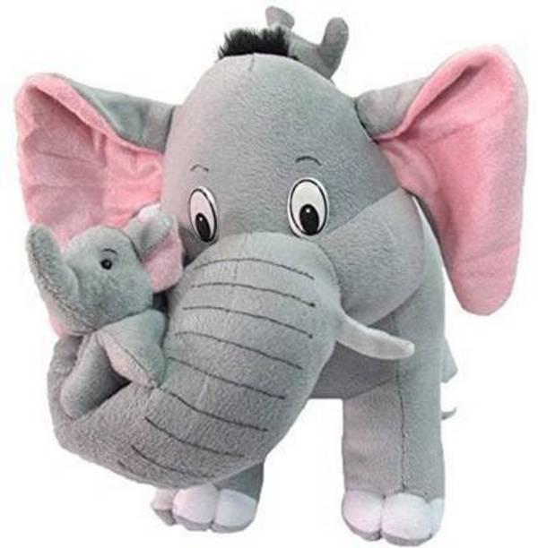 Hello Baby Mother Elephant With Two Babies - 40 Cm  (Grey)  - 40 cm