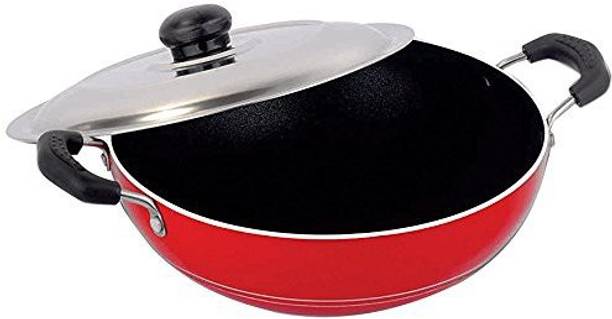 NIRLON Deep Pot with Lid Classic Range Non-Stick Cookware Curry Pan Size Medium, Red & Black (Aluminium) कुकवेयर सेट