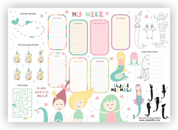 COI Mermaid My Week Planner/Stylish Little Sea Girls Love Collection Writing Notepad with Multiple Fun Activities and Table Organizer A4 Note Pad ruled 50 Pages