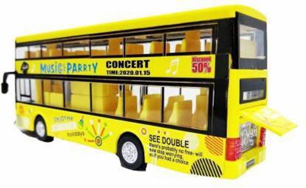 VRUX Double Decker Die cast Metal Body Door Opening Luxury Red Toy Bus with LED Light and Sound