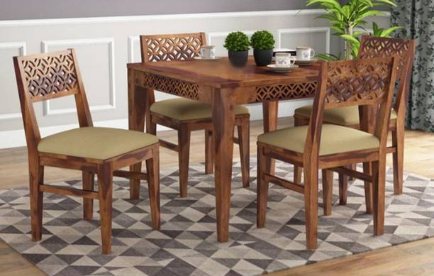 HANDWOODY Solid Wood 4 Seater Dining Set