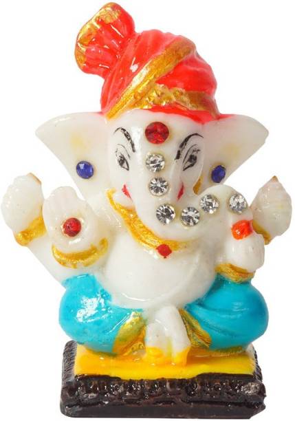 jagriti enterprise Marble Ganesh Ji Idol Statue for Car Dashboard /office, study, home decor Decorative Showpiece  -  6.5 cm