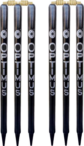 Optimus ® Cricket Wooden Stumps Wickets Full Size (Eucalyptus Heavy Wood) Set of 6-Black