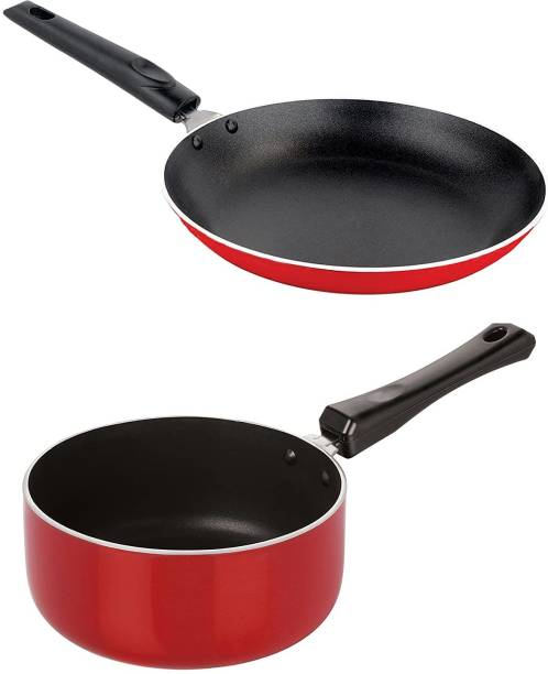 NIRLON Non-Stick Coated Bpa Free Suace Pan and Tapper Pan Combo Cooking Utensil Set, 2.6mm_SP(M)_TP Non-Stick Coated Cookware Set