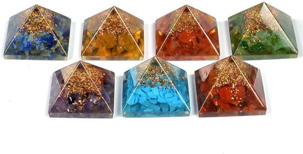 REIKI CRYSTAL PRODUCTS 7 Chakra Pyramid 7 Chakra Ogone Pyramid Set Crystal Pyramid Orgonite Pyramid EMF Protector Pyramids Reiki Healing Stone For Vastu Correction and Increase Energy Decorative Showpiece  -  3 cm