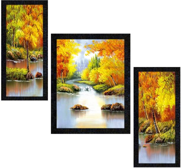 Poster N Frames Set Of 3 framed Hand PAinting Landscape Scenery painting-2226 Digital Reprint 13.5 inch x 10.5 inch Painting