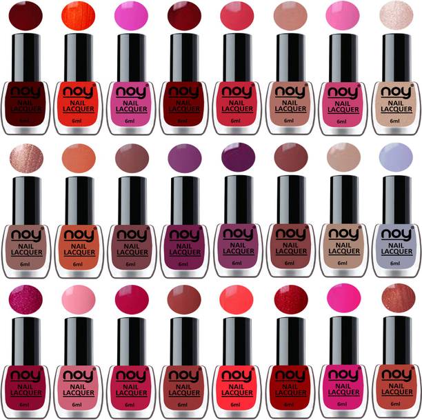 NOY Glossy Shine Nail Polish Set of 24 in Wholesale Price Multicolor Bulk Rate Nail Lacquer Combo Combo-No-01 बैंगनी, भूरा, न्यूड, लाइट ग्रे, गुलाबी, डार्क वाइन, न्यूड, नारंगी, गुलाबी और कई अधिक