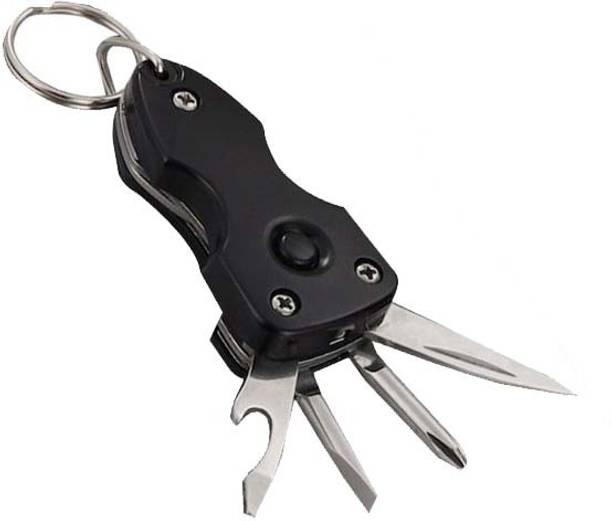 HurryUp J27 6 In 1' Military Key Chain Toolkit With Torch Key Chain (Black)