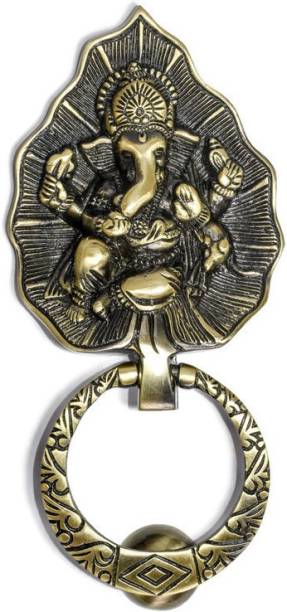 H&T PRODUCTS Pan Leaf Lord Ganesha Door Knocker (Antique Brass, Size 9 Inch, Pack of 1) Brass Door Knocker