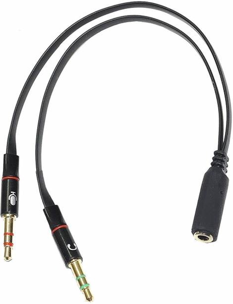 Vinayakart Black Gold Plated 2 Male to 1 Female 3.5mm Headphone Earphone Mic Audio Y Splitter Cable for PC Laptop – Black Phone Converter