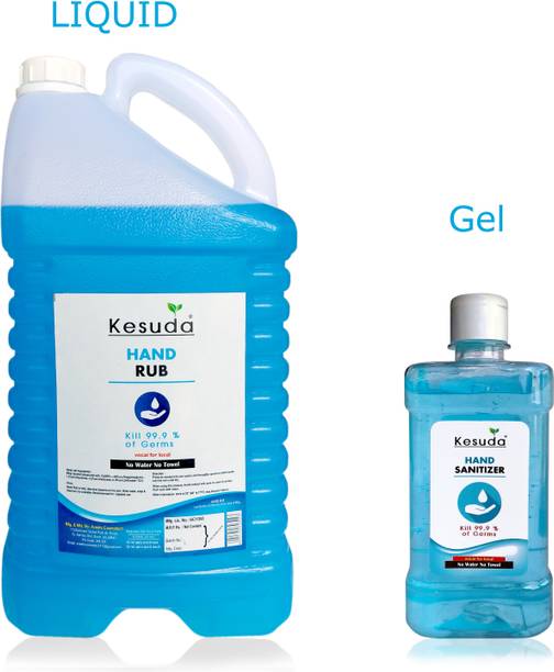 KESUDA 5 Liter Hand Rub (LIQUID) with 500ml  GEL with flipflop cap (5L+500ml) Hand Rub Can