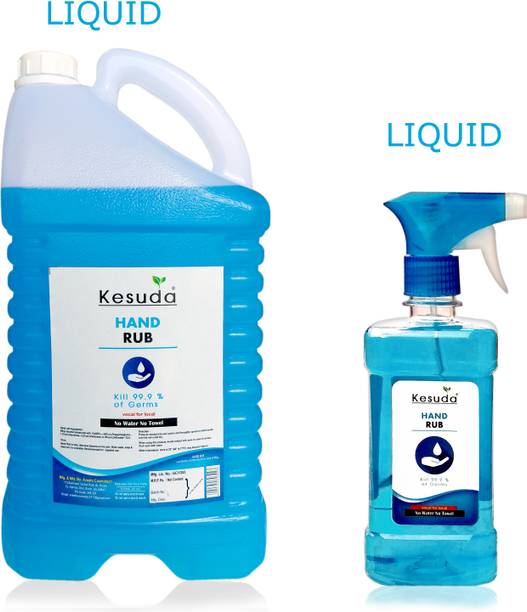 KESUDA 5 Liter Hand Rub (LIQUID) with 1 Liter Blue hand Sanitizer Spray(5L+1L) Hand Rub Can