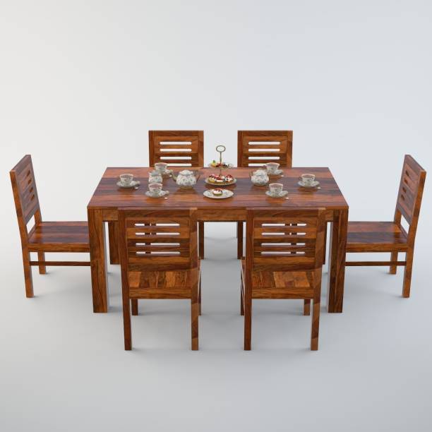 Cherry Wood Sheesham Wood Solid Wood 6 Seater Dining Set (Finish Color - Teak Finish) Solid Wood 6 Seater Dining Set