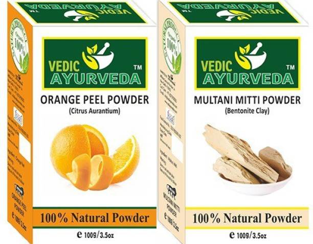 VEDICAYURVEDA Organic Orange Peel and Multani Mitti Combo Pack.