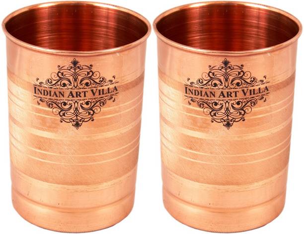 IndianArtVilla (Pack of 2) Set of Copper Glass Tumbler, Drinkware & Tableware, Home Restaurant, 300 ML Each, 2 Pieces Glass Water/Juice Glass
