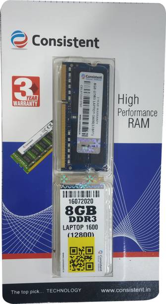 Consistent 12800 DDR3 8 GB (Single Channel) Laptop (Laptop 1600)