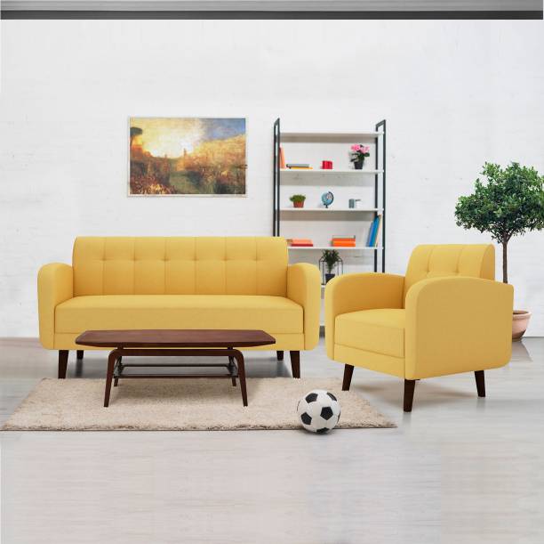 ARRA Rome Tufted Back Fabric 3 + 1 Yellow Sofa Set