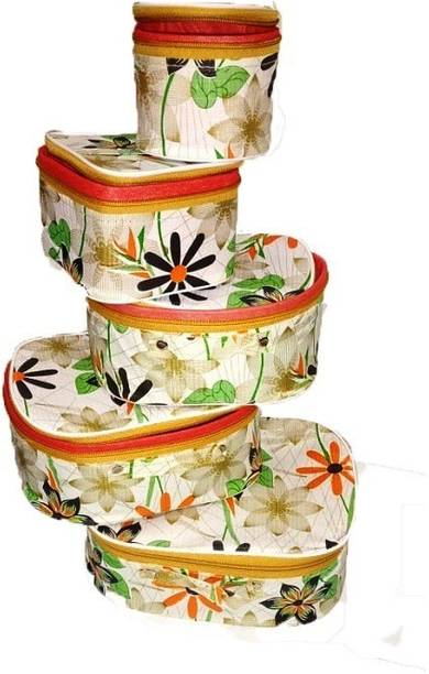 Kristina HIgh Quality Set Of Five Rexine Cosmetic Box, Makeup Box, Saving Box etc. (Cream) Vanity Box Vanity Box