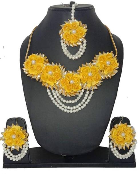 Rozec Fabric, Paper Yellow, White Jewellery Set