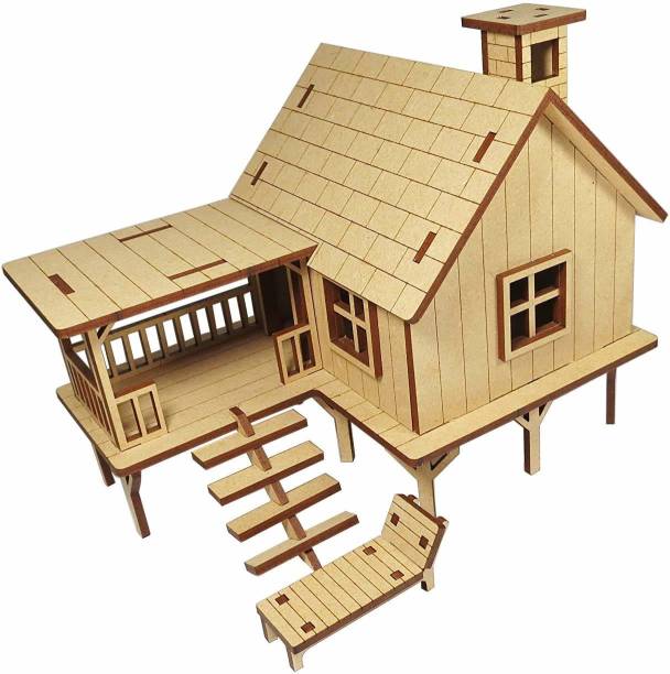 Stonkraft Wooden 3D Puzzle Beach House - Home Decor, Construction Toy, Modeling Kit, School Project - Easy to Assemble