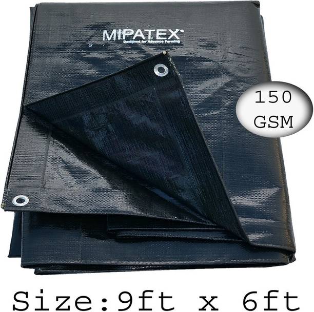 Mipatex Tarpaulin Sheet Waterproof Heavy Duty 9ft x 6ft, 150 GSM Plastic Cover Tent - For Multipurpose Plastic Cover for Truck, Roof, Rain, Outdoor or Sun, Poly Tarp with Aluminium Eyelets every 3 feet (Black)